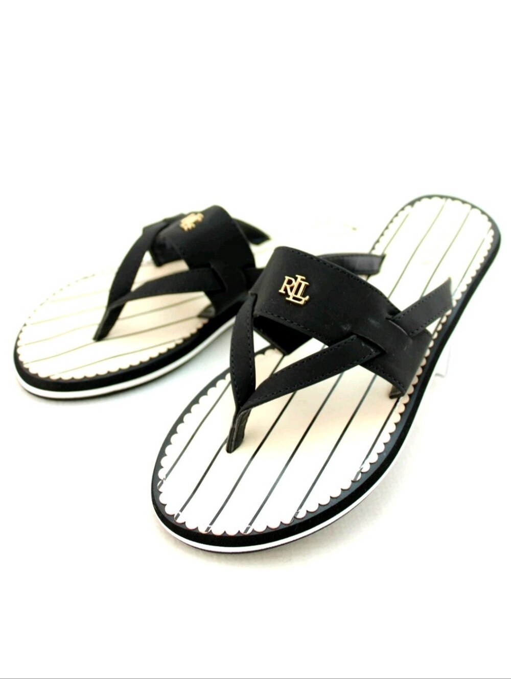Lauren Ralph Lauren Rosalind Sandal Black Slip On Flat Flip Flop Size 7